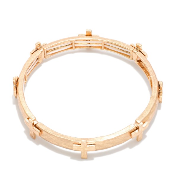 Hammered Metal Bangle Stretch Bracelet Featuring Plus Crosses

- Approximately 2.5" D