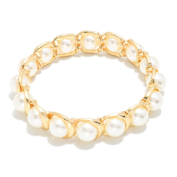 Metal Tone & Pearl Beaded Stretch Bracelet 

- Approximately 2.5" D