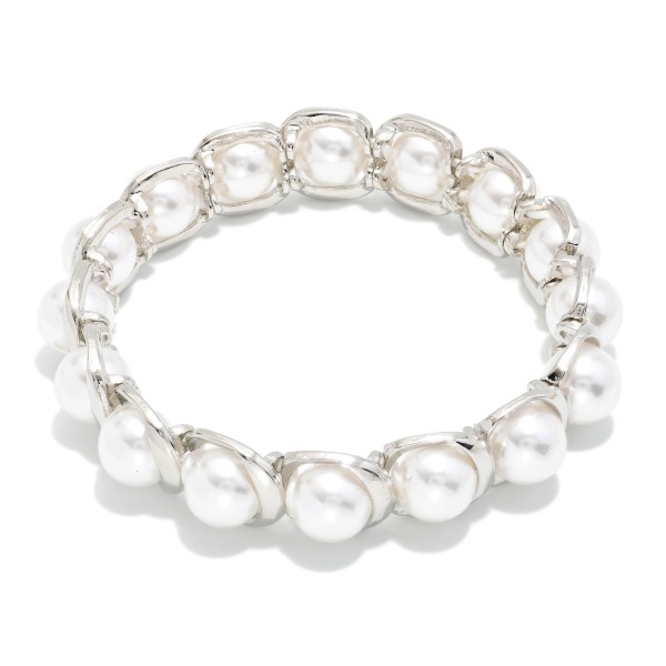 Metal Tone & Pearl Beaded Stretch Bracelet 

- Approximately 2.5" D