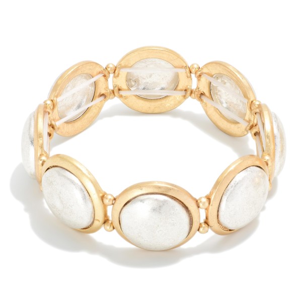 Two Tone Metal Dome Stretch Bracelet 

- Approximately 3.25" D