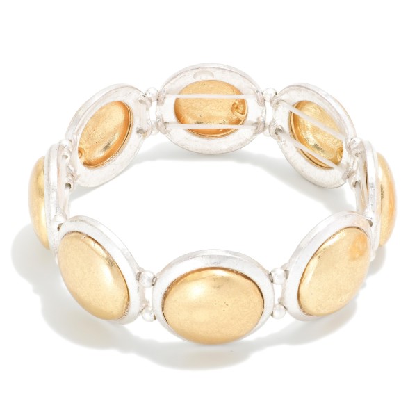 Two Tone Metal Dome Stretch Bracelet 

- Approximately 3.25" D