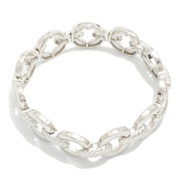 Stretch Chain Link Bracelet Featuring Ribbed Link 

- Approximately 3" D