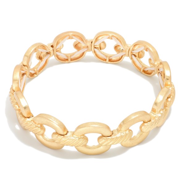 Stretch Chain Link Bracelet Featuring Ribbed Link 

- Approximately 3" D