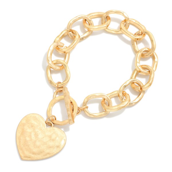 Hammered Metal Chain Link Bracelet With Heart Charm & Toggle Clasp 

- Approximately 3" D