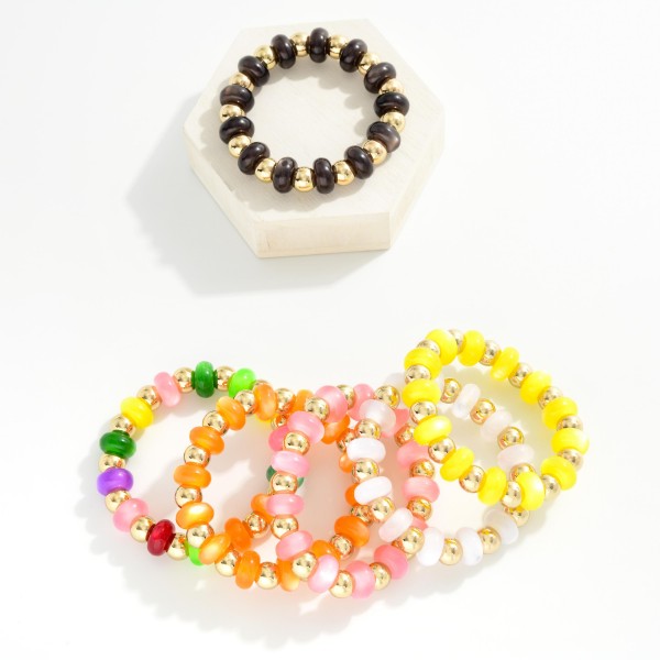 Acetate & Metal Tone Bead Beaded Bracelet 

- Approximately 2.5" D