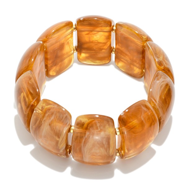 Marbled Acetate Rectangle Beaded Stretch Bracelet 

- Approximately 3" D