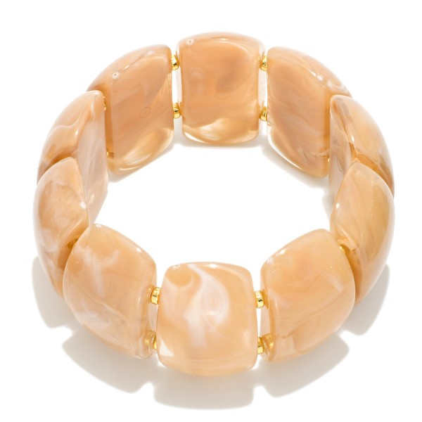 Marbled Acetate Rectangle Beaded Stretch Bracelet 

- Approximately 3" D