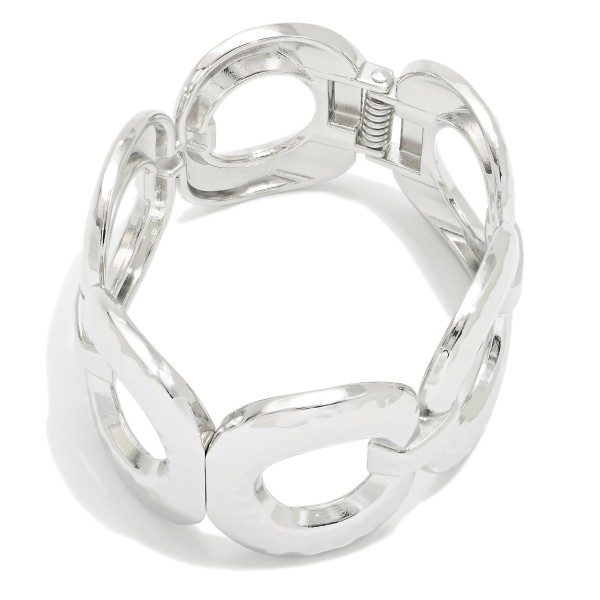 Hammered Metal Linked Hoops Hinged Bangle Bracelet 

- Approximately 2.5" D