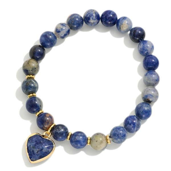 Stone Beaded Stretch Bracelet Featuring Stone Heart Charm 

- Approximately 3.25" D