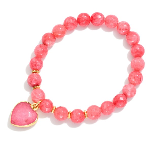Stone Beaded Stretch Bracelet Featuring Stone Heart Charm 

- Approximately 3.25" D