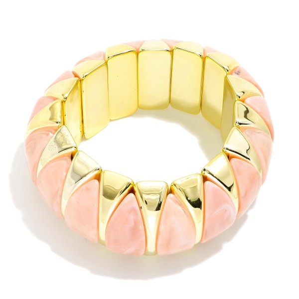 Marbled Acetate & Metal Tone Bangle Stretch Bracelet 

- Approximately 2" D