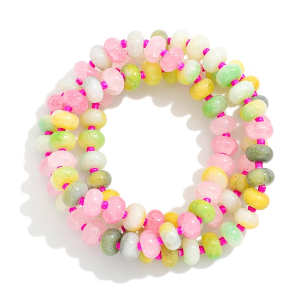 Set of Three Cracked Stone Beaded Stretch Bracelets 

- Approximately 2.5" D