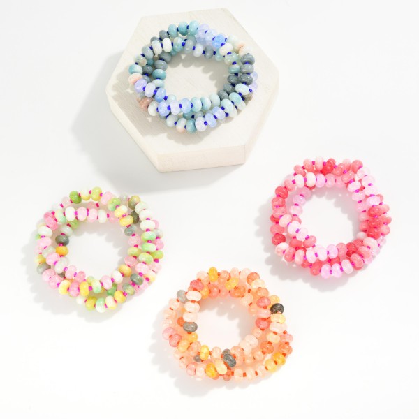 Set of Three Cracked Stone Beaded Stretch Bracelets 

- Approximately 2.5" D