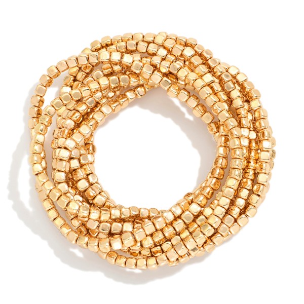 Set Of Nine Metal Tone Square Beaded Stretch Bracelets 

- Approximately 2.5" D