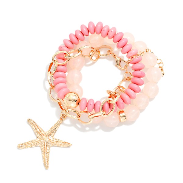Set Of 3 Acetate Bead & Chain Link Bracelets Featuring Starfish Charm 

- Approximately 2.5" D
