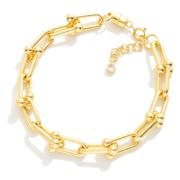 Magnetic U Link Chain Link Bracelet

- Gold Dipped
- Approximately 3" D
- Extender 1" L