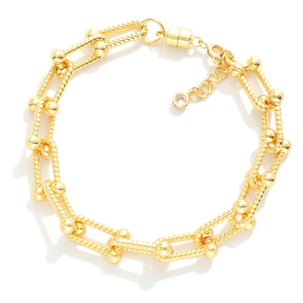 Magnetic Ribbed Metal U Link Chain Link Bracelet 

- Gold Dipped
- Approximately 3" D
- Extender 1" L