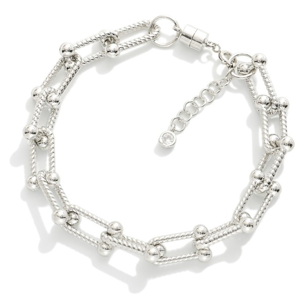 Magnetic Ribbed Metal U Link Chain Link Bracelet 

- Gold Dipped
- Approximately 3" D
- Extender 1" L