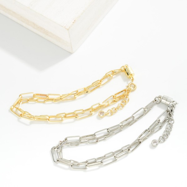 Layered Paperclip Chain Magnetic Chain Link Bracelet 

- Gold Dipped
- Approximately 3" D
- Extender 1" L