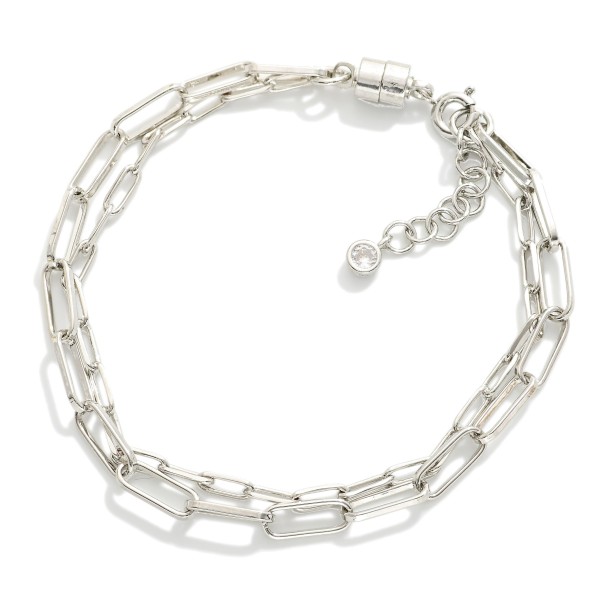 Layered Paperclip Chain Magnetic Chain Link Bracelet 

- Gold Dipped
- Approximately 3" D
- Extender 1" L
