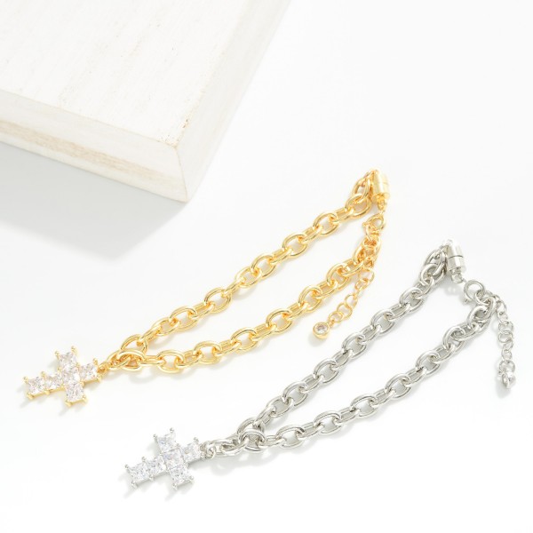 Magnetic Chain Link Bracelet Featuring Cubic Zirconia Cross Charm

- Gold Dipped
- Approximately 2.5" D
- Extender 1" L