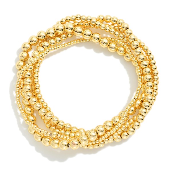 Set Of Five Multi Size Metal Tone Beaded Stretch Bracelets 

- Approximately 2.5" D