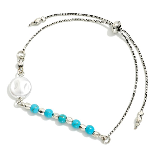 Beaded Bracelet Featuring Pearl Baroque and Bolo Slide Adjustment

- Approximately 3" D 
- Adjustable Cord