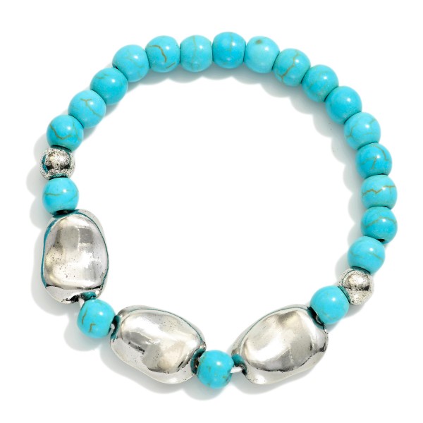 Beaded Turquoise Stretch Bracelet Featuring Metal Baroque Beads 

- Approximately 2.5"  