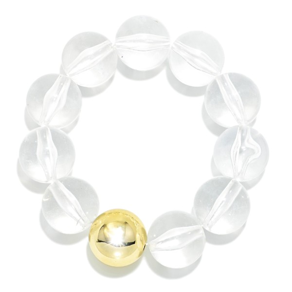 Marbled Acetate Beaded Stretch Bracelets Featuring Metal Tone 

- Approximately 3" D
