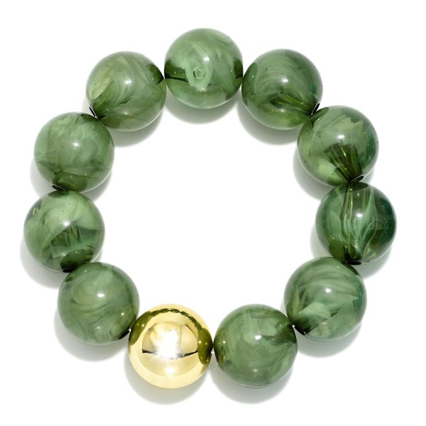 Marbled Acetate Beaded Stretch Bracelets Featuring Metal Tone 

- Approximately 3" D
