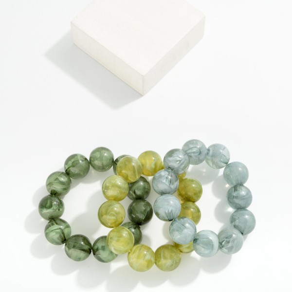 Marbled Acetate Beaded Stretch Bracelets 

- Approximately 3" D
