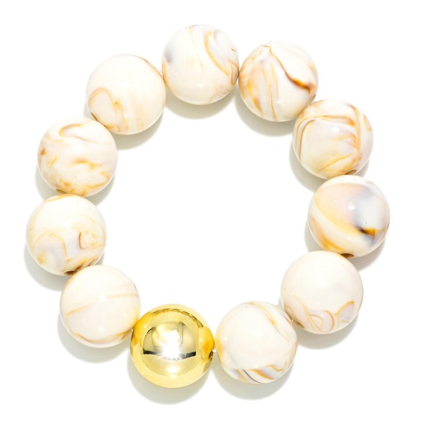 Marbled Acetate Beaded Stretch Bracelets Featuring Metal Tone 

- Approximately 3" D
