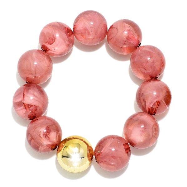 Marbled Acetate Beaded Stretch Bracelets Featuring Metal Tone 

- Approximately 3" D
