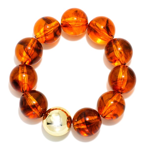 Marbled Acetate Beaded Stretch Bracelets Featuring Metal Tone 

- Approximately 3" D
