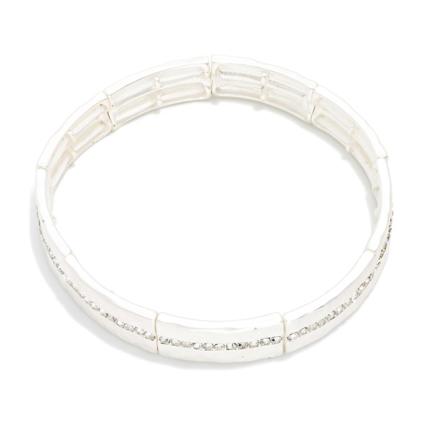 Hammered Metal Stretch Bangle Bracelet Featuring Rhinestone Details 

- Approximately 2.5" D