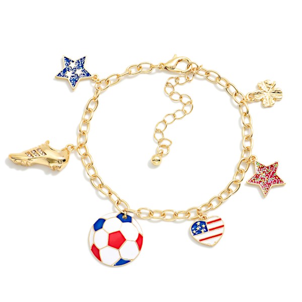 Chain Link Charm Necklace Featuring Americana & Soccer Charms 

- Approximately 2.5" D