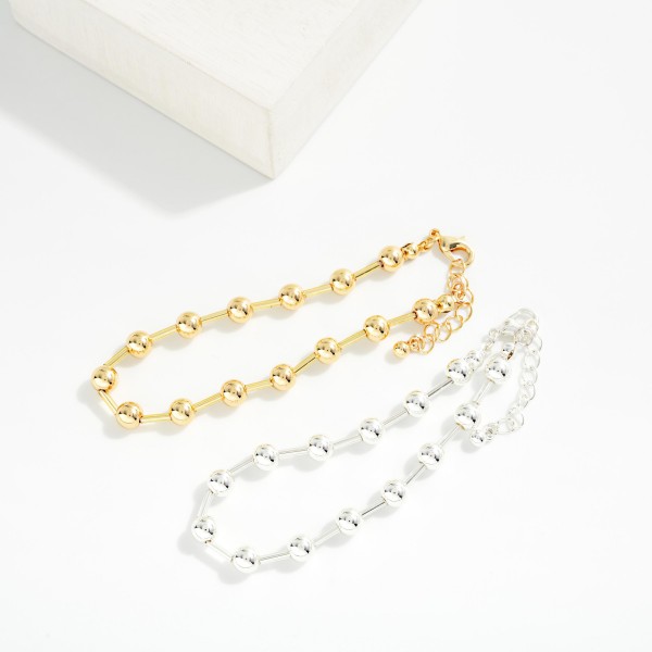Metal Ball & Tube Bead Beaded Bracelet 

- Approximately 3" D