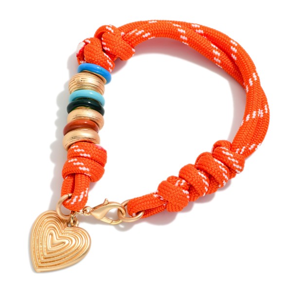 Beaded Rope Bracelet Featuring Heart Charm 

- Approximately 3" D