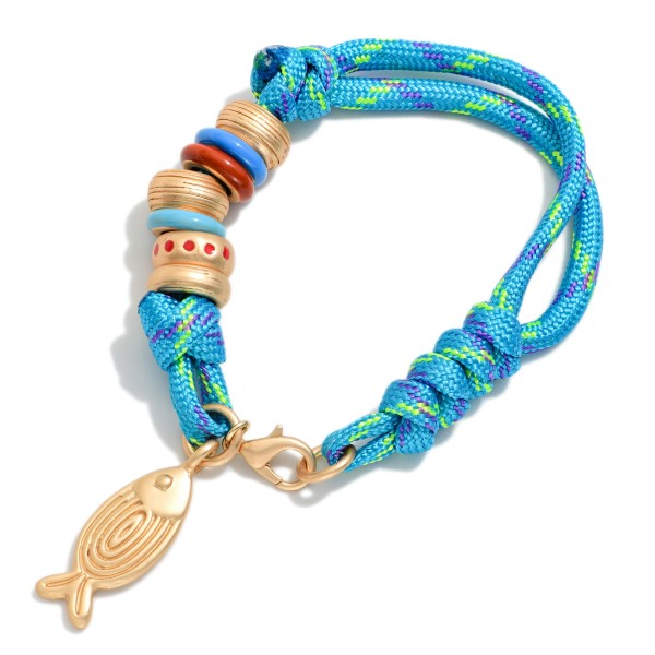Beaded Rope Bracelet Featuring Fish Charm 

- Approximately 3" D