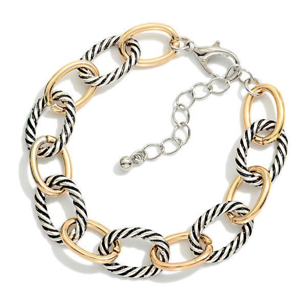 Gold & Twisted Metal Link Chain Link Bracelet 

- Approximately 3" D
- Extender 2" L