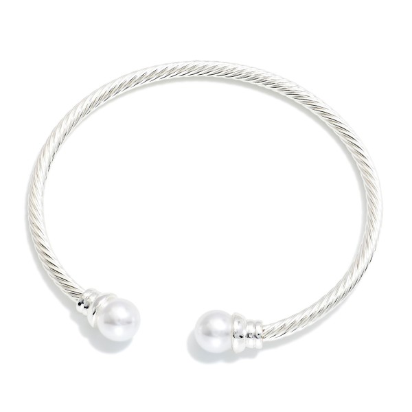 Twisted Metal Cuff Bracelet With Pearl Details 

- 2.5" D