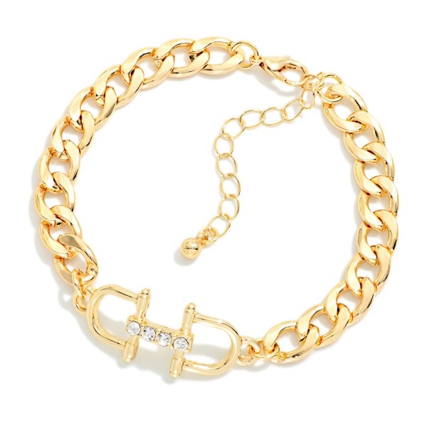 Flat Chain Link Necklace Featuring Horse Bit Detail 

- Approximately 3" D
- Extender 2" L