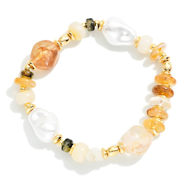 Stone & Pearl Beaded Stretch Bracelet 

- Approximately 2.5" D