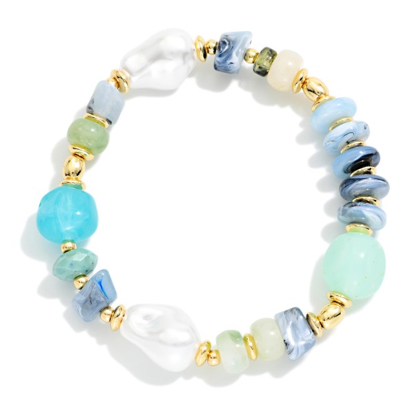 Stone & Pearl Beaded Stretch Bracelet 

- Approximately 2.5" D