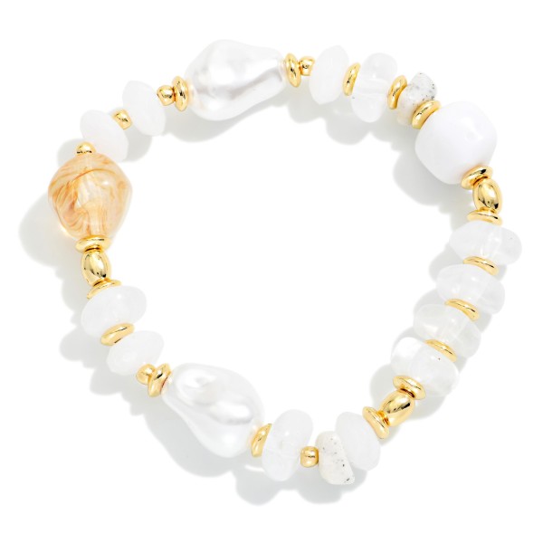 Stone & Pearl Beaded Stretch Bracelet 

- Approximately 2.5" D