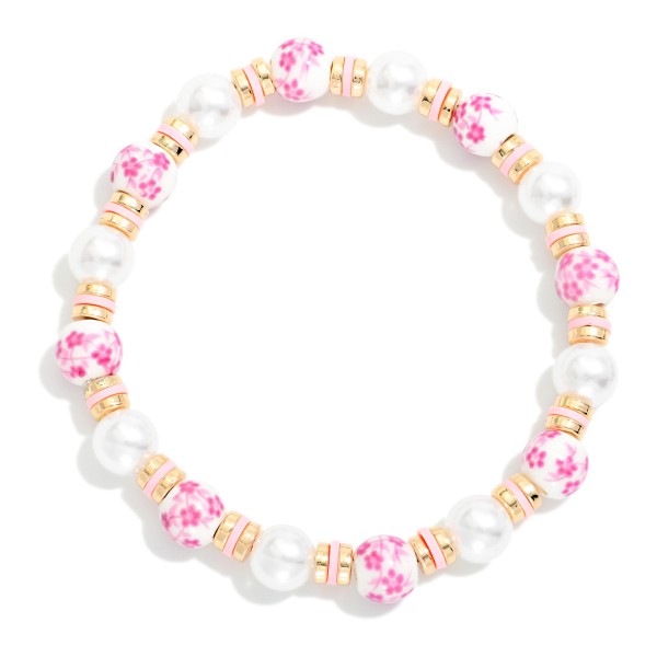 Chinoiserie Bead & Pearl Beaded Stretch Bracelet 

- Approximately 2.75" D