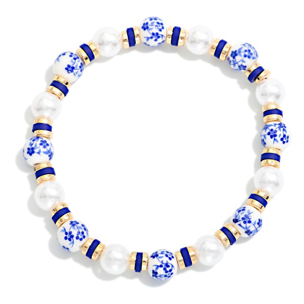 Chinoiserie Bead & Pearl Beaded Stretch Bracelet 

- Approximately 2.75" D