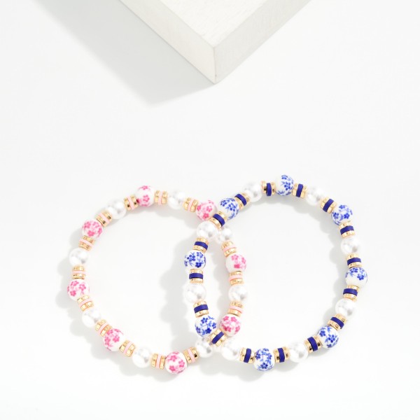 Chinoiserie Bead & Pearl Beaded Stretch Bracelet 

- Approximately 2.75" D