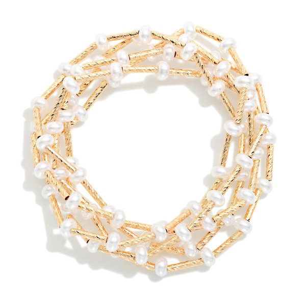 Pearl Disc & Tube Bead Beaded Bracelet 

- Approximately 3" D 