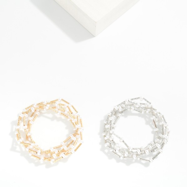 Pearl Disc & Tube Bead Beaded Bracelet 

- Approximately 3" D 